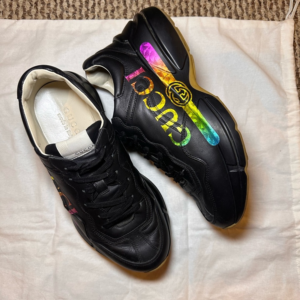 Gucci Black Sneakers with Multicolor Logo